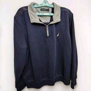 Nautica Mens XL Pullover 1/4 Zip Sweatshirt Sweater Blue Logo Long Sleeve